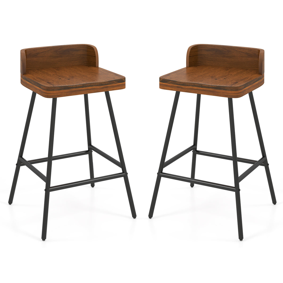 Set of 4 24" Industrial Rubber Wood Bar Stool with Low Back Metal Legs and Footrest