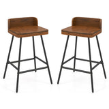 Set of 4 24" Industrial Rubber Wood Bar Stool with Low Back Metal Legs and Footrest