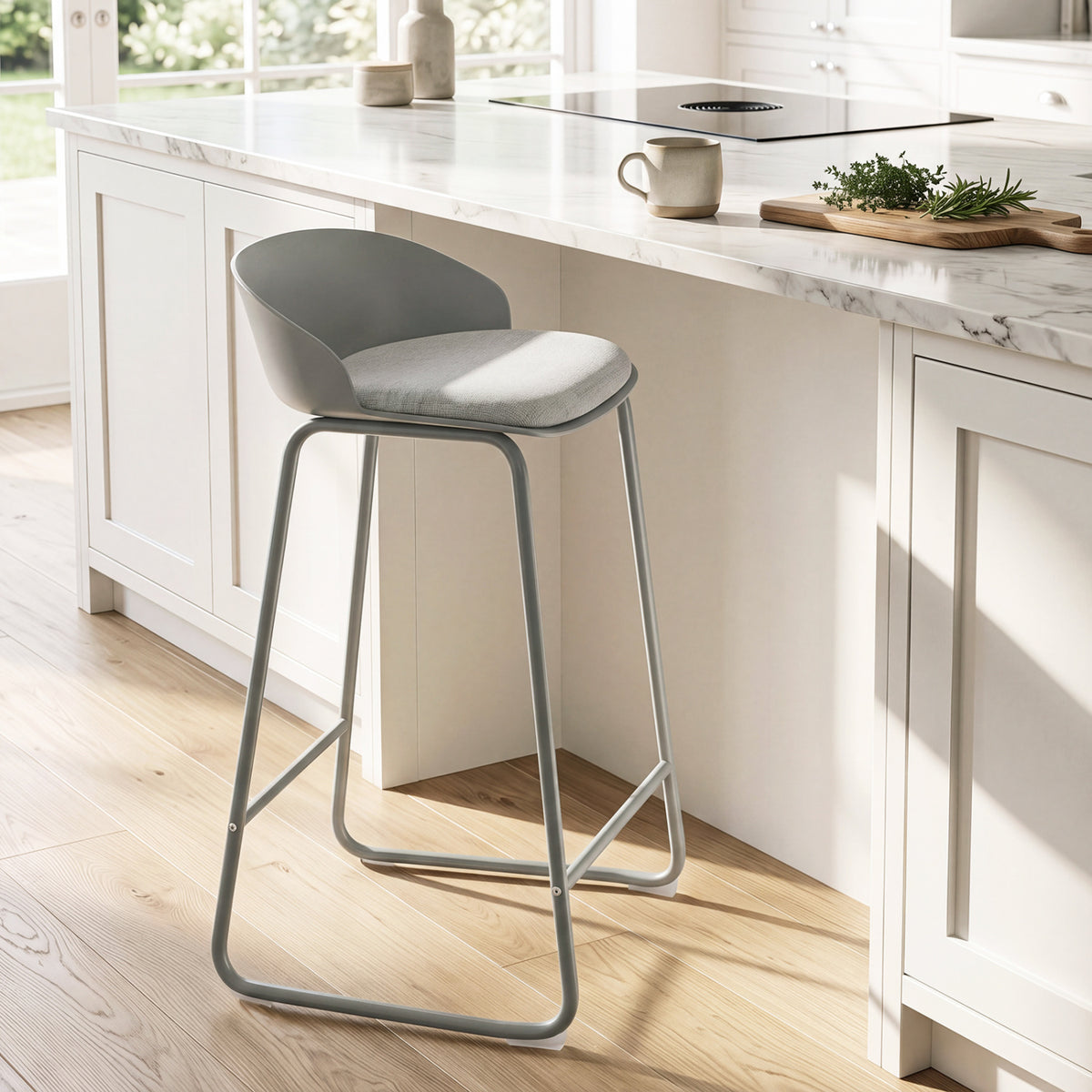 Set of 2 Counter Height Bar Stools with Curved Backrest and Metal Frame for Kitchen Dining