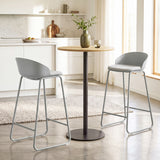Set of 2 Counter Height Bar Stools with Curved Backrest and Metal Frame for Kitchen Dining