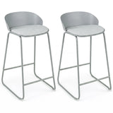 Set of 2 Counter Height Bar Stools with Curved Backrest and Metal Frame for Kitchen Dining