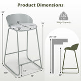 Set of 2 Counter Height Bar Stools with Curved Backrest and Metal Frame for Kitchen Dining