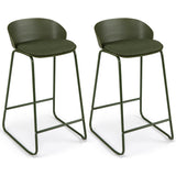 Set of 2 Counter Height Bar Stools with Curved Backrest and Metal Frame for Kitchen Dining