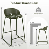 Set of 2 Counter Height Bar Stools with Curved Backrest and Metal Frame for Kitchen Dining