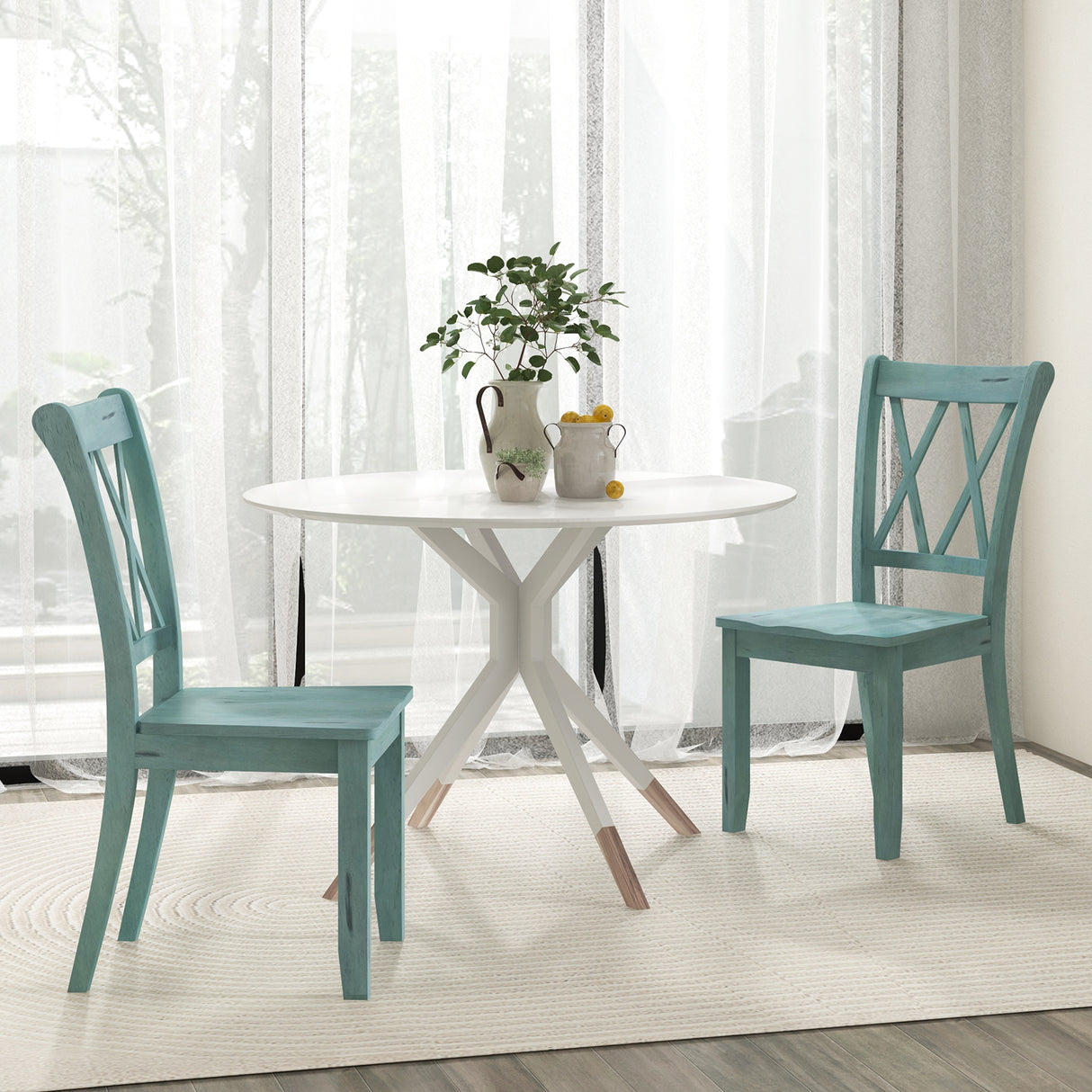 Set of 2 Cross Back Rubber Wood Dining Chairs