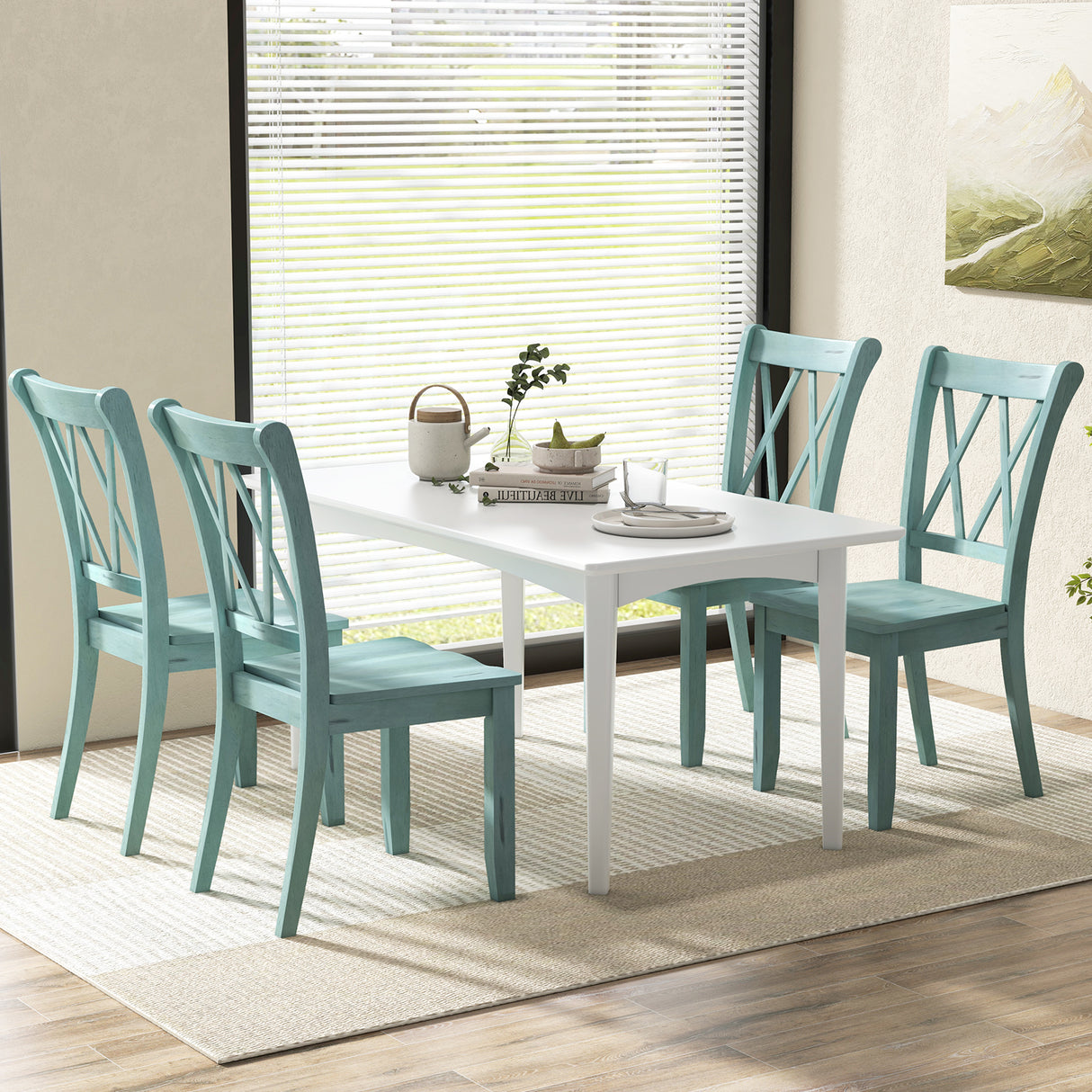Set of 2 Cross Back Rubber Wood Dining Chairs