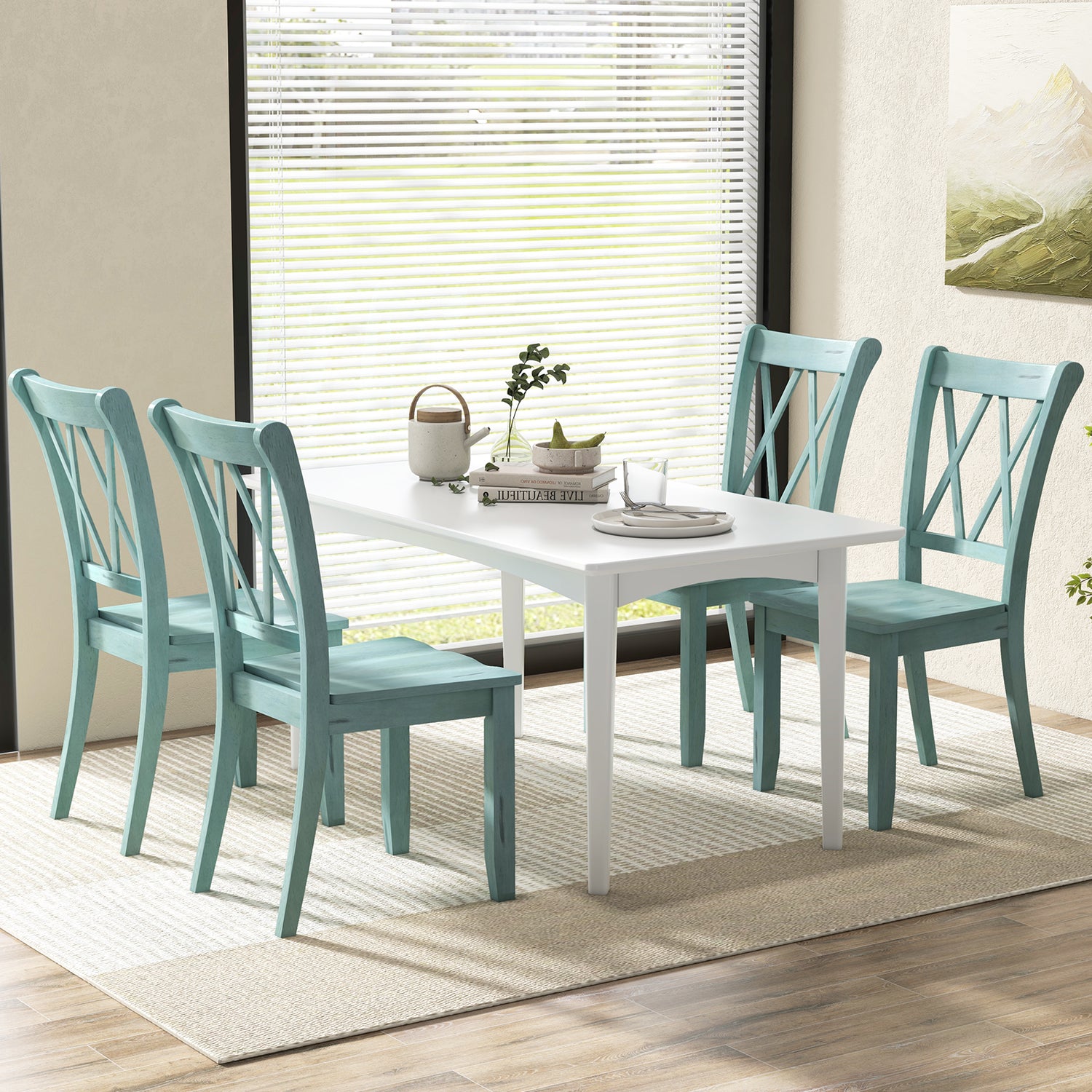 Set of 2 Cross Back Rubber Wood Dining Chairs