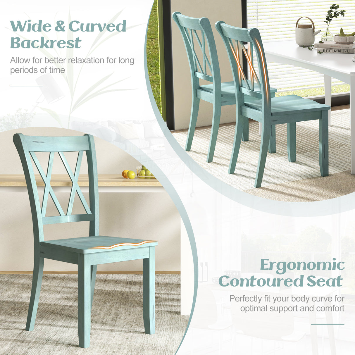 Set of 2 Cross Back Rubber Wood Dining Chairs