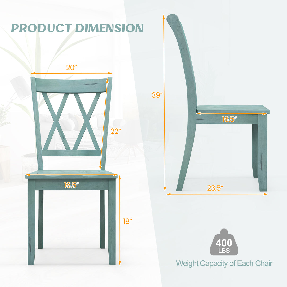 Set of 2 Cross Back Rubber Wood Dining Chairs