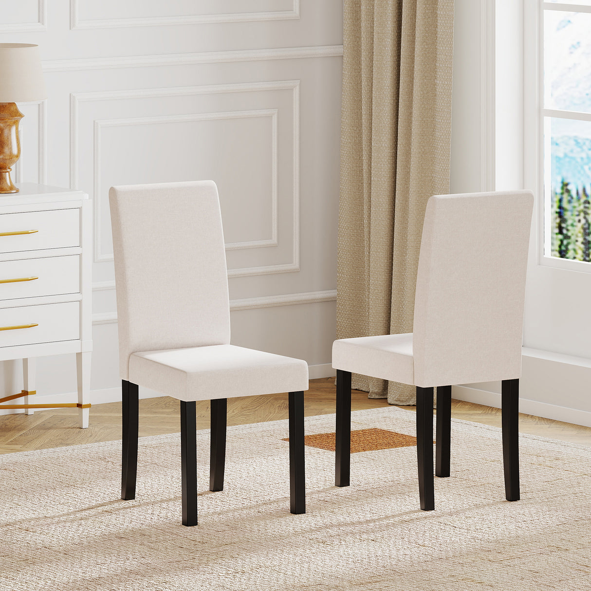 Set of 2 Dining Chair Mid-Century Modern Fabric Upholstered Parson Chairs