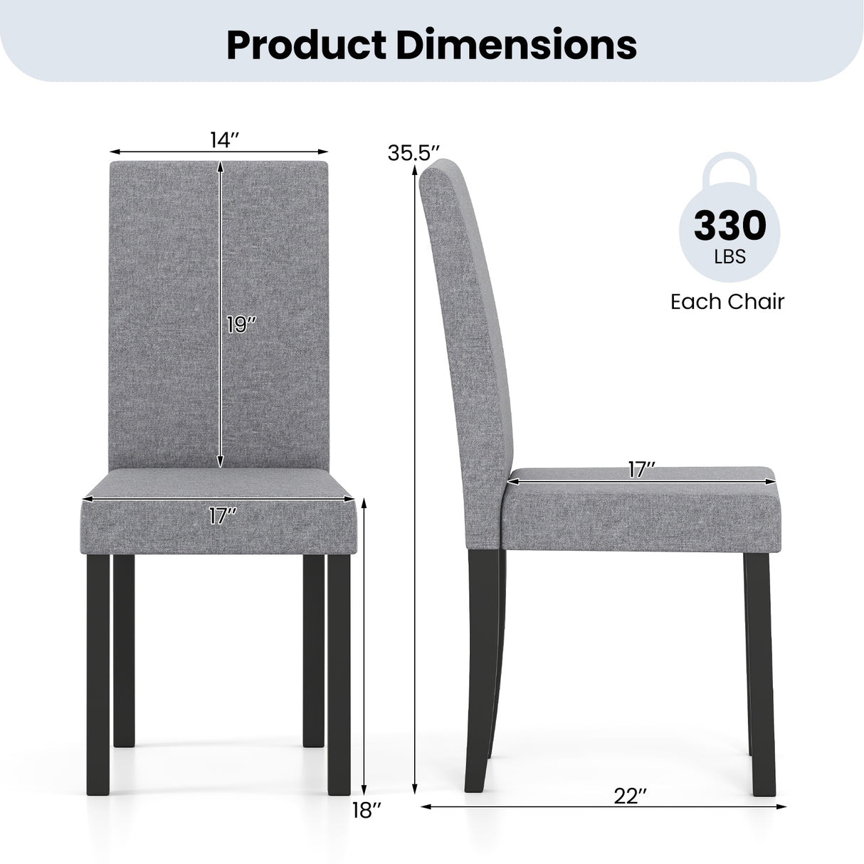 Set of 2 Dining Chair Mid-Century Modern Fabric Upholstered Parson Chairs