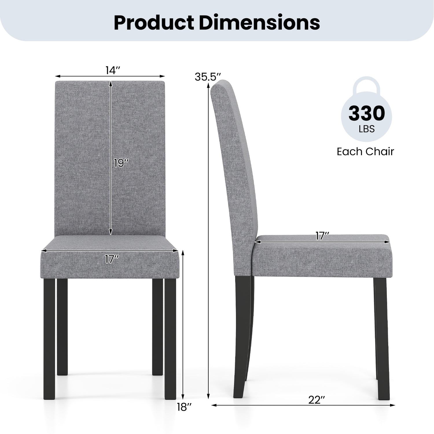 Set of 2 Dining Chair Mid-Century Modern Fabric Upholstered Parson Chairs