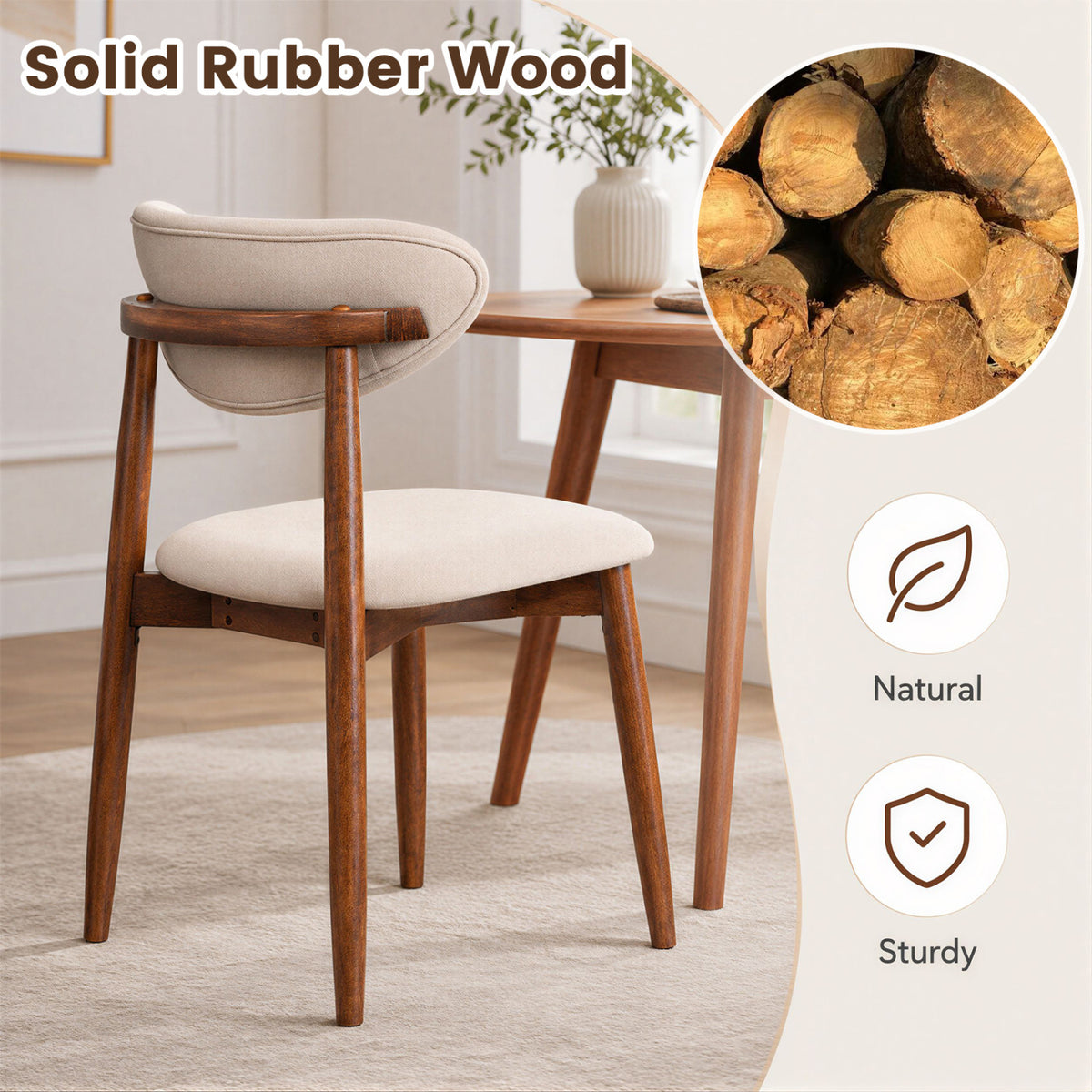 Set of 2 Fabric Upholstered Dining Chairs with Curved Backs