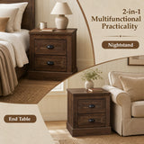 Set of 2 Farmhouse Nightstand with 2 Drawers & Storage for Living Room Bedroom-Brown