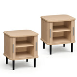 Set of 2 Fluted Nightstand with Sliding Doors and Adjustable Shelf for Small Spaces