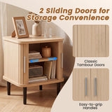Set of 2 Fluted Nightstand with Sliding Doors and Adjustable Shelf for Small Spaces
