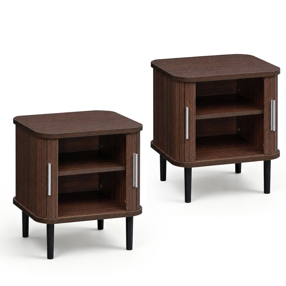 Set of 2 Fluted Nightstand with Sliding Doors and Adjustable Shelf for Small Spaces