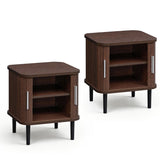 Set of 2 Fluted Nightstand with Sliding Doors and Adjustable Shelf for Small Spaces