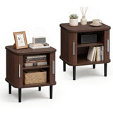 Set of 2 Fluted Nightstand with Sliding Doors and Adjustable Shelf for Small Spaces