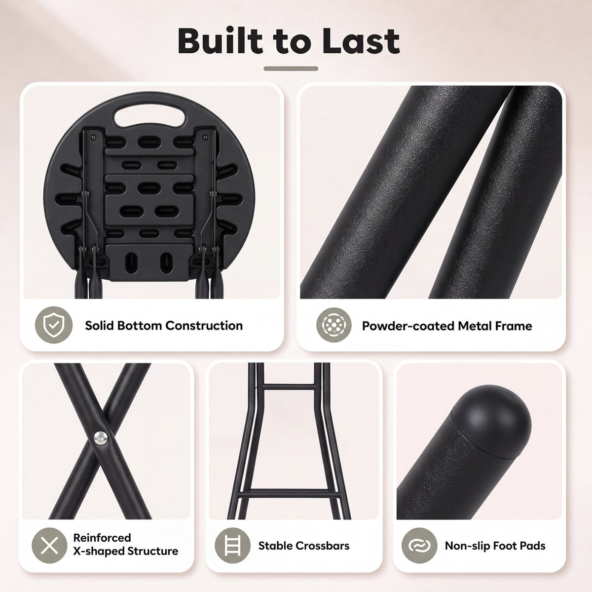 Set of 2 Folding Bar Stool 27.5" with HDPE Seat & Carry Handle for Kitchen Bar-Black