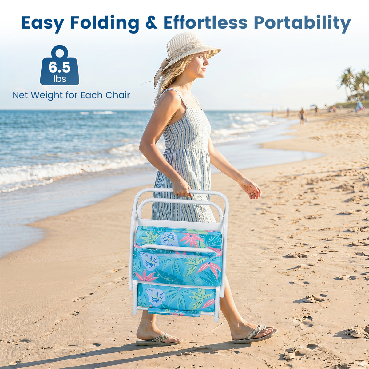 Set of 2 Folding Beach Chairs with Sponge Padded Seat for Camping
