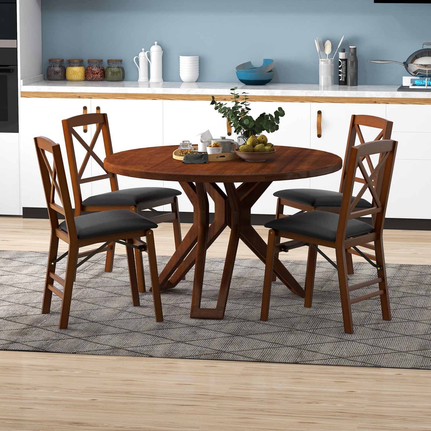 Set of 2 Folding Dining Chairs with 400 LBS Capacity-Brown