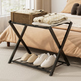 Set of 2 Folding Metal Luggage Rack Suitcase-Black