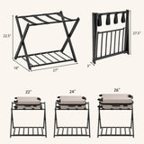 Set of 2 Folding Metal Luggage Rack Suitcase-Black