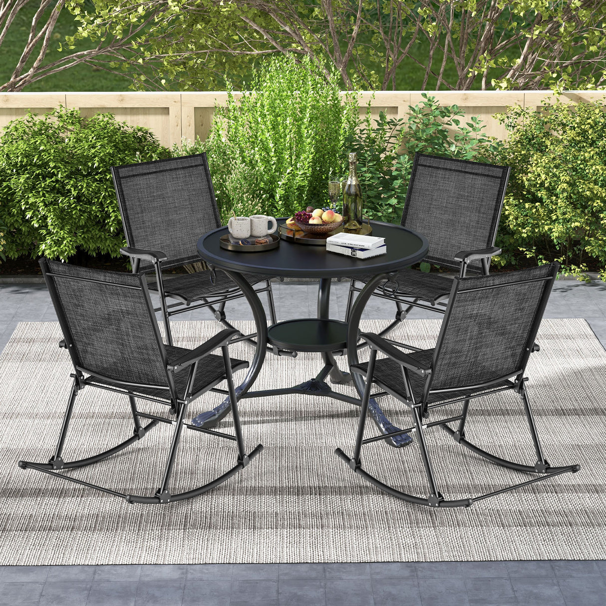Folding Rocking Chair with Breathable Seat Fabric Set of 2