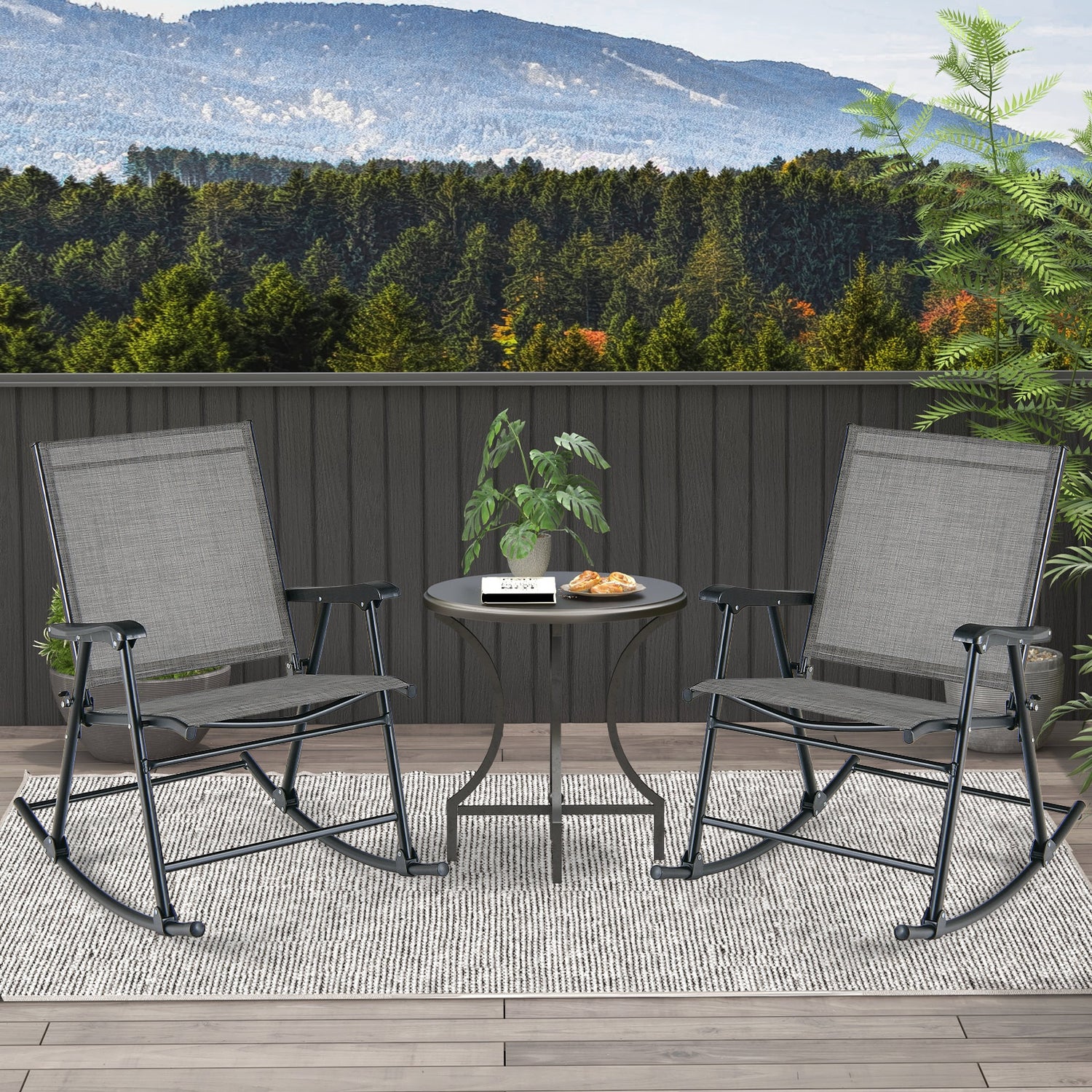 Folding Rocking Chair with Breathable Seat Fabric Set of 2