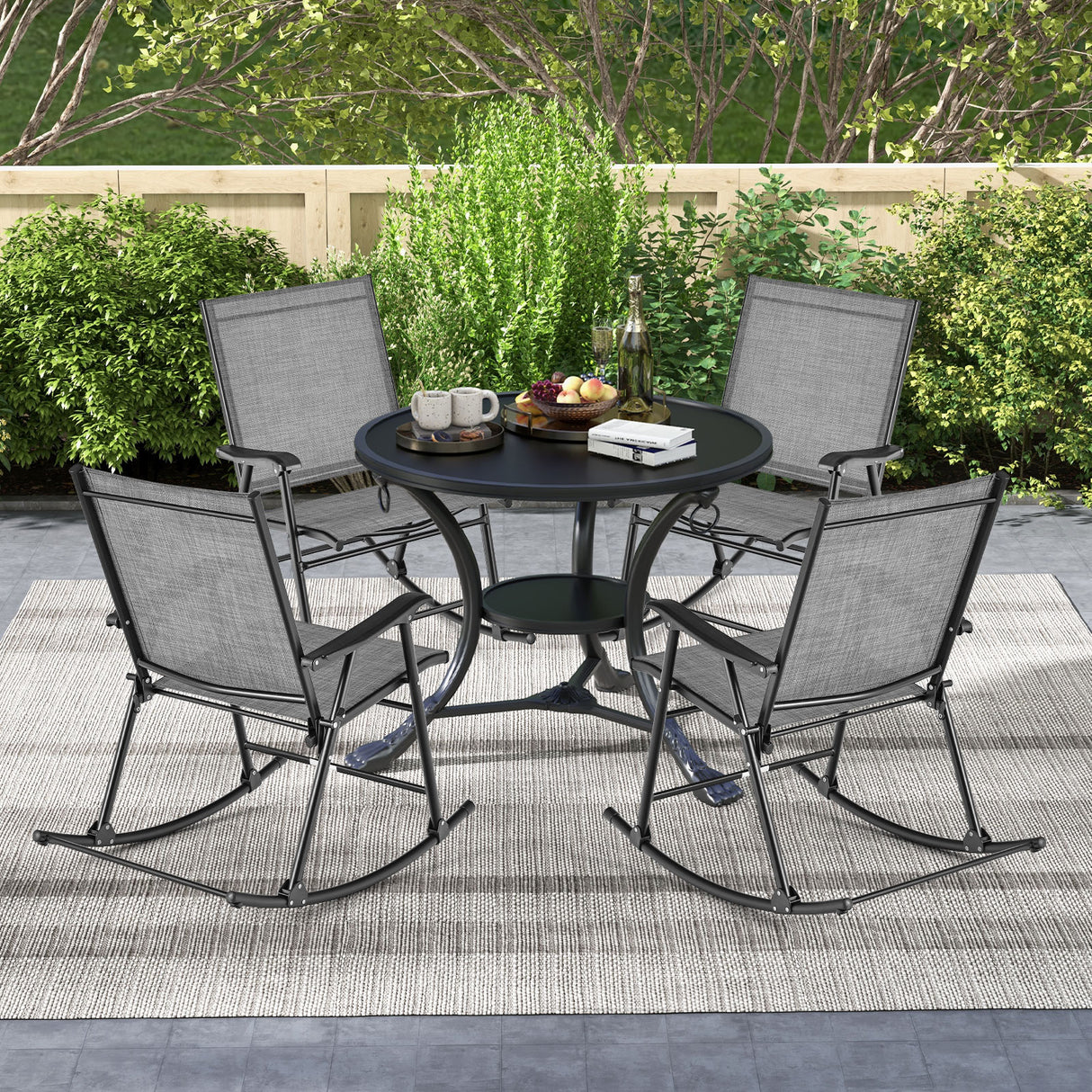 Folding Rocking Chair with Breathable Seat Fabric Set of 2
