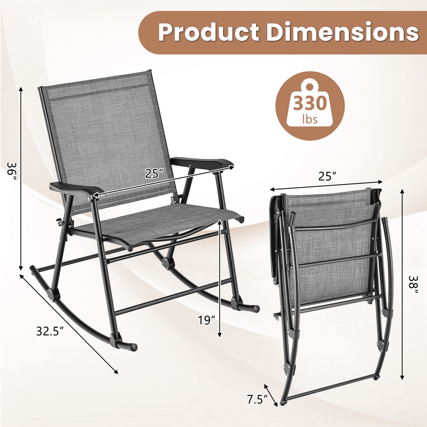 Folding Rocking Chair with Breathable Seat Fabric Set of 2
