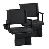 Set of 2 Folding Stadium Seat with Cup Holders and Pockets-Black