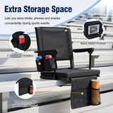 Set of 2 Folding Stadium Seat with Cup Holders and Pockets-Black