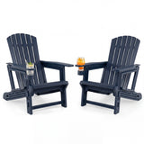 Set of 2 HDPE Adirondack Chair with Cup Holder and Wood-Like Texture  for Garden