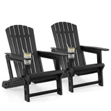 Set of 2 HDPE Adirondack Chair with Cup Holder and Wood-Like Texture  for Garden
