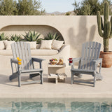 Set of 2 HDPE Adirondack Chair with Cup Holder and Wood-Like Texture  for Garden