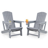 Set of 2 HDPE Adirondack Chair with Cup Holder and Wood-Like Texture  for Garden