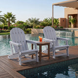 Set of 2 HDPE Adirondack Chair with Cup Holder and Wooden Texture for Patio