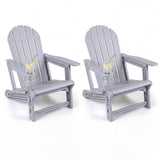 Set of 2 HDPE Adirondack Chair with Cup Holder and Wooden Texture for Patio