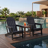 Set of 2 HDPE Adirondack Chair with Cup Holder and Wooden Texture for Patio
