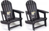Set of 2 HDPE Adirondack Chair with Cup Holder and Wooden Texture for Patio