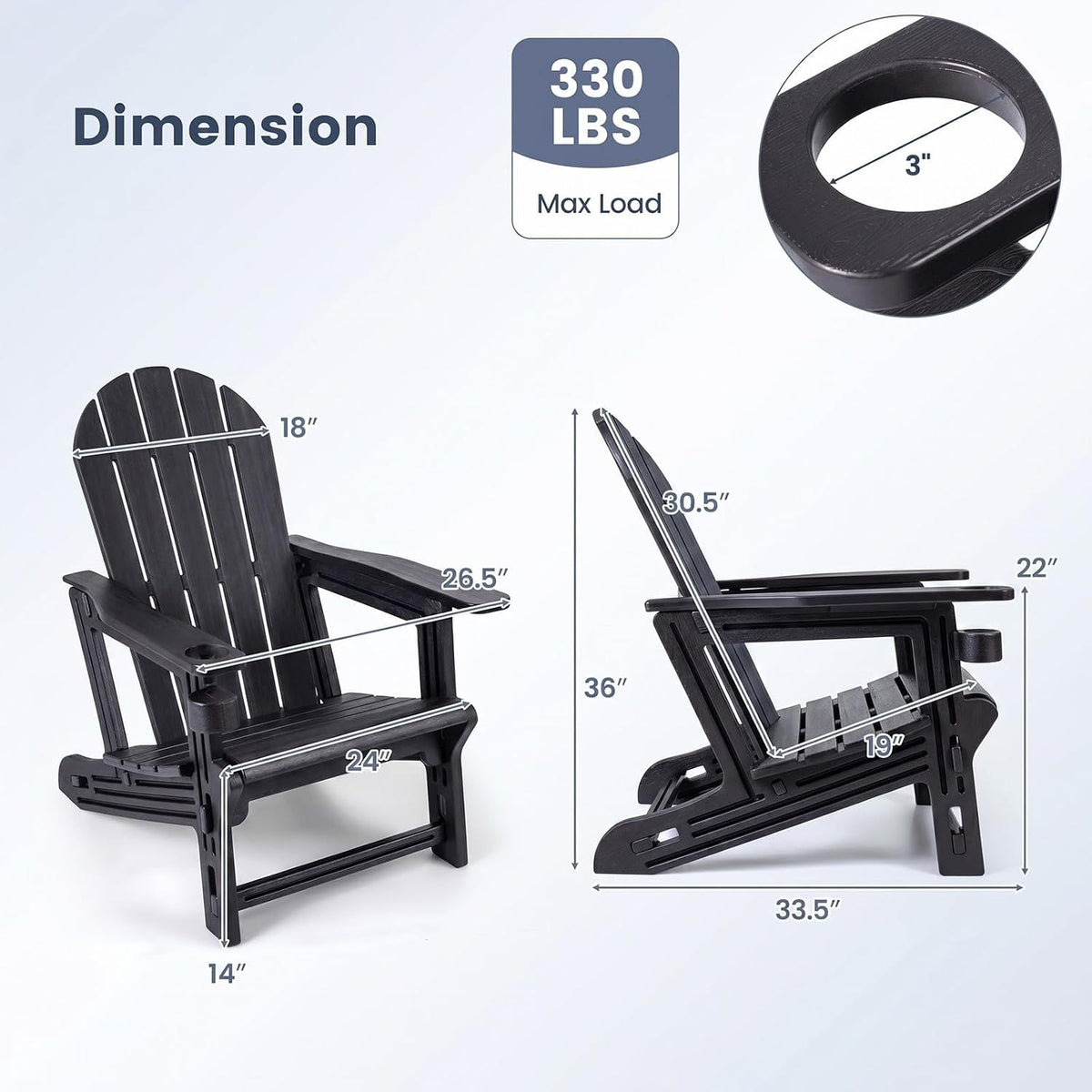 Set of 2 HDPE Adirondack Chair with Cup Holder and Wooden Texture for Patio