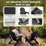 Set of 2 HDPE Adirondack Chair with Cup Holder and Wooden Texture for Patio
