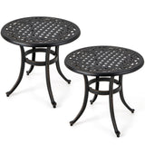 Set of 2 Heavy-Duty Outdoor Aluminum Side Table with Adjustable Footpads for Patio-Antique Brown