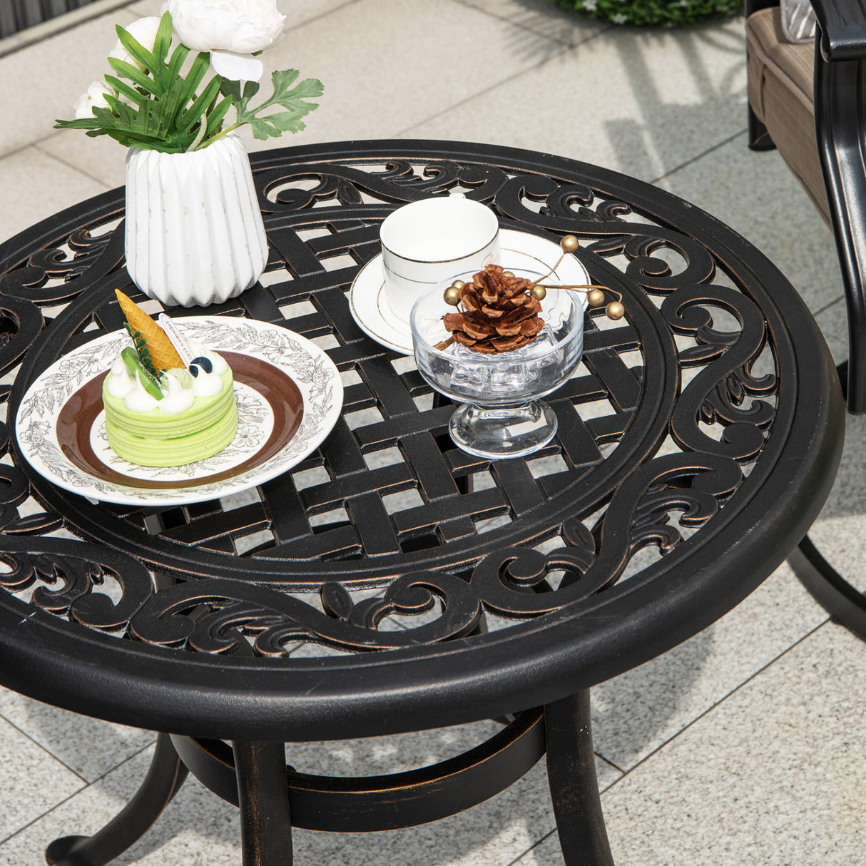 Set of 2 Heavy-Duty Outdoor Aluminum Side Table with Adjustable Footpads for Patio-Antique Brown