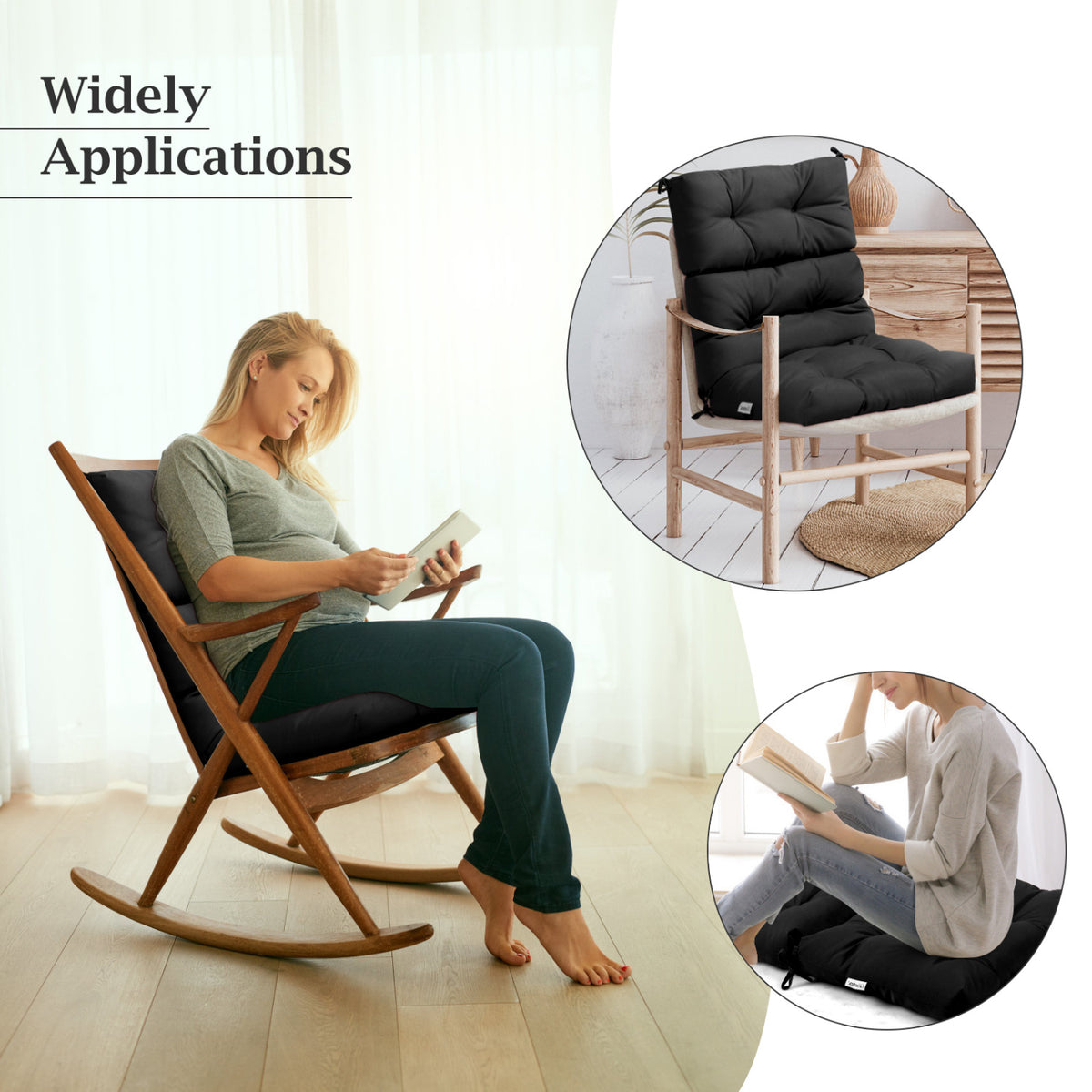 Set of 2 High Back Chair Cushion with Adjustable Height