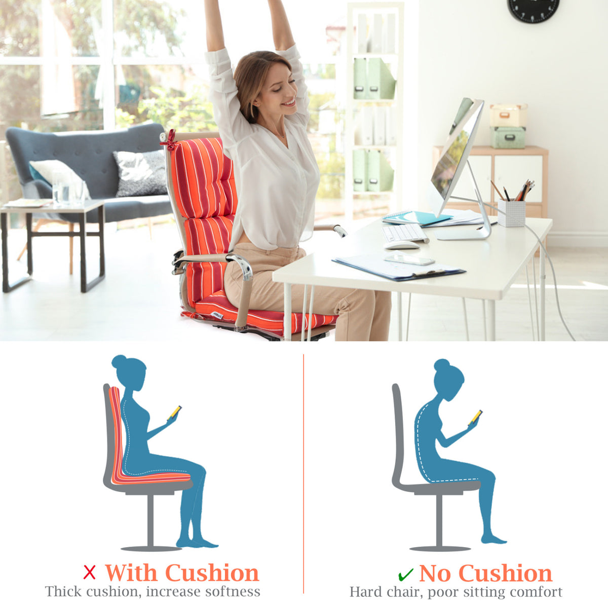 Set of 2 High Back Chair Cushion with Adjustable Height