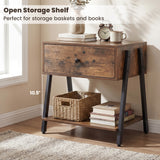 Set of 2 Industrial Nightstand with Adjustable Foot Pads for Bedroom-Rustic Brown