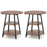 Set of 2 Industrial Side Tables with 3-Tier Shelves & Metal Frame for Small Space-Rustic Brown